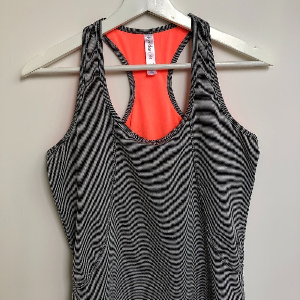 Kyodan Racer Back Striped Tank Top with Built In Bra Black/Wht/Orange Size M - Picture 2 of 12
